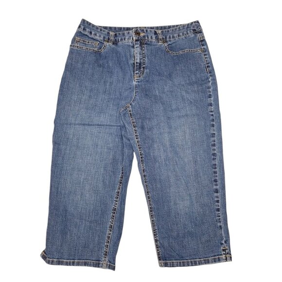 Talbots Petites Stretch Jean Denim Cropped Capri Summer Spring Womens 10 Blue - Picture 1 of 6
